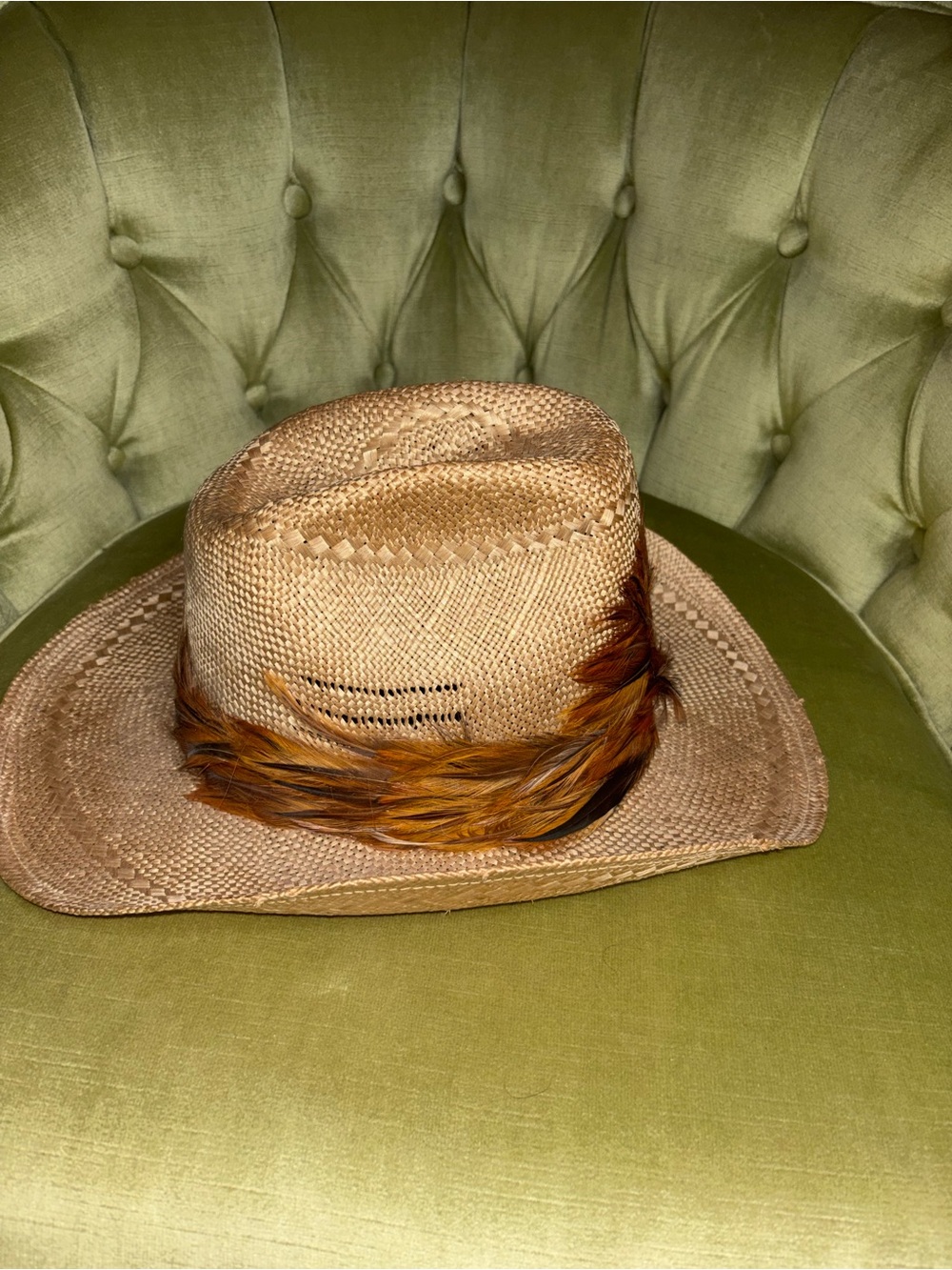 Vintage Levi's Hat Straw Cowboy 1970’s Original Authentic Feather Size 7-1/8 - Picture 4 of 11